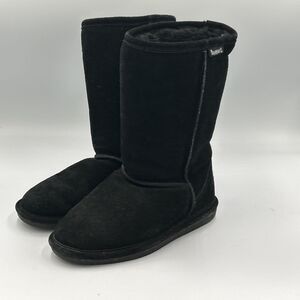 Bearpaw Elle Youth Black Suede Fur Lined Boots Size 2 -Super Clean 10” High